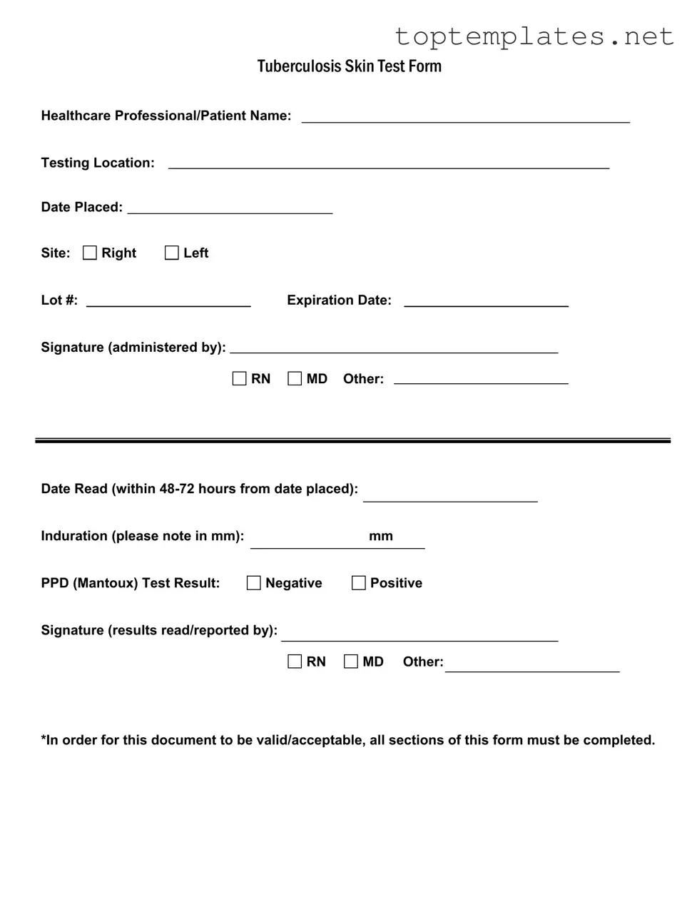 Free Tb Test PDF Form
