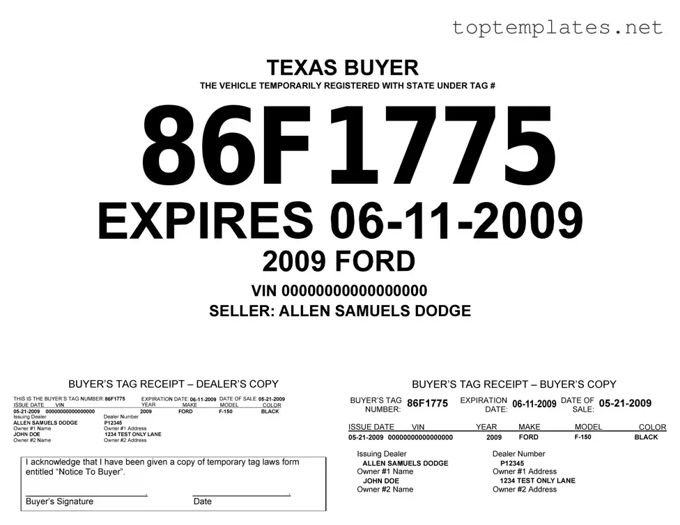 Free Texas Temporary Tag PDF Form