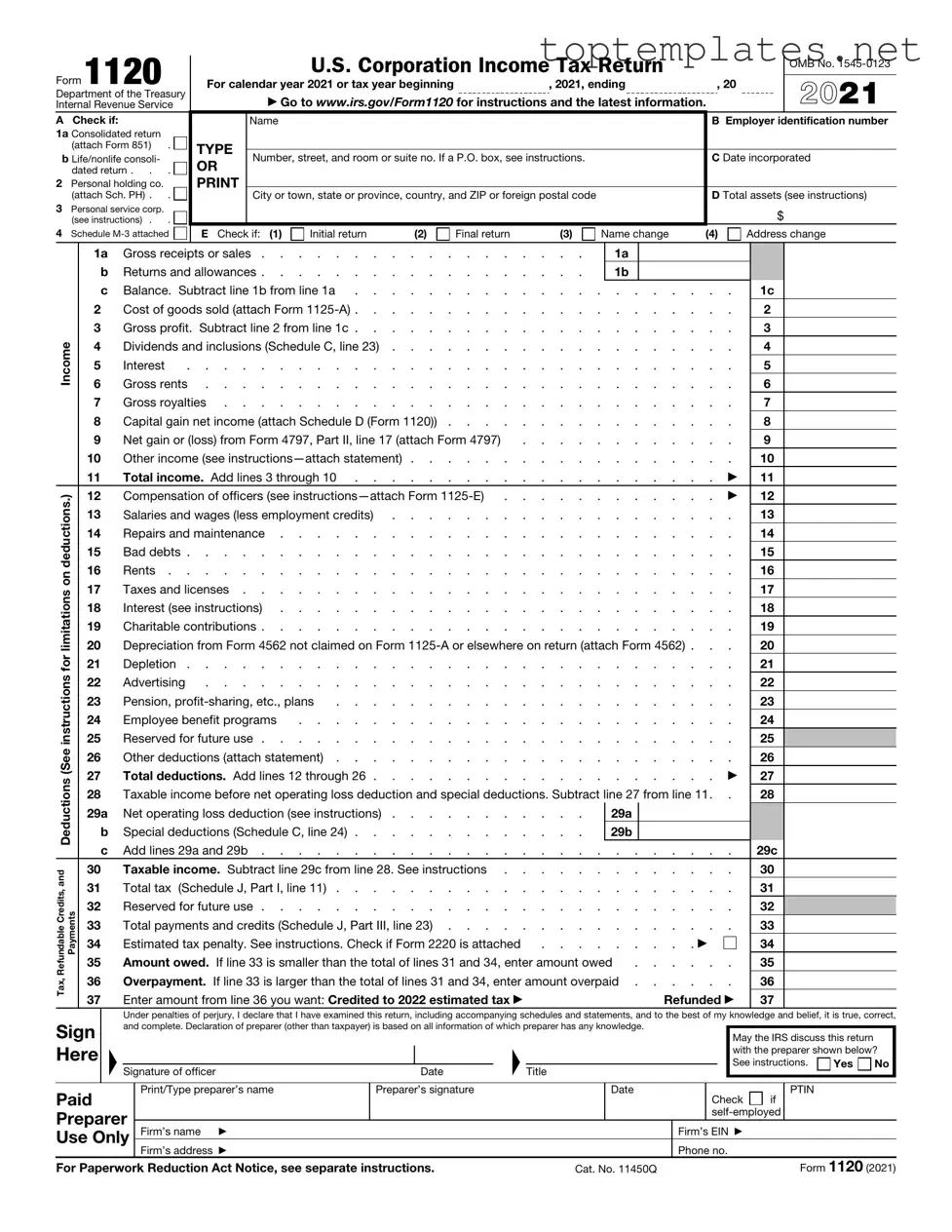 Free IRS 1120 PDF Form