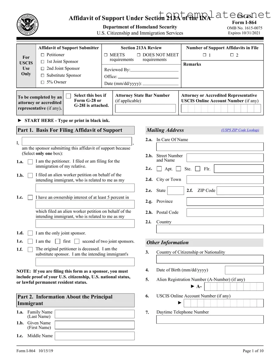 Free USCIS I-864 PDF Form