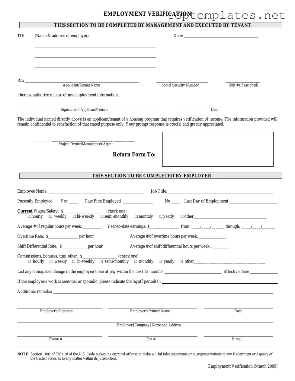 Free Employment verification form PDF Form