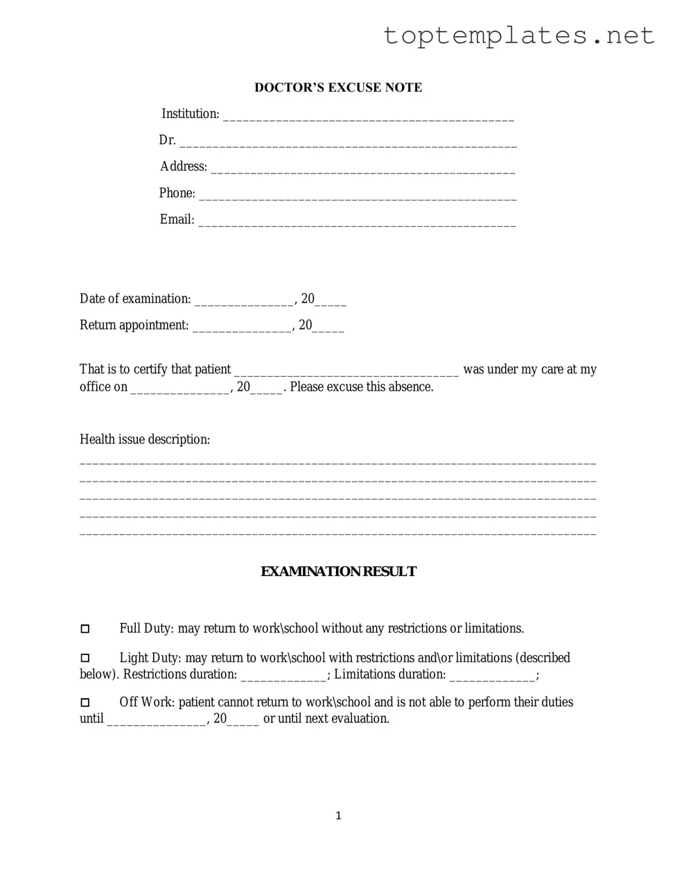 Free Doctors Excuse Note PDF Form